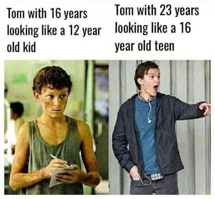 Tom with 16 years looking like a 12 year old kid. Tom with 23 years looking like a 16 year old teen.