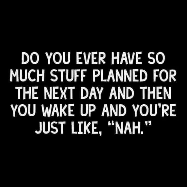 DO YOU EVER HAVE SO MUCH STUFF PLANNED FOR THE NEXT DAY AND THEN YOU WAKE UP AND YOURE JUST LIKE NAH