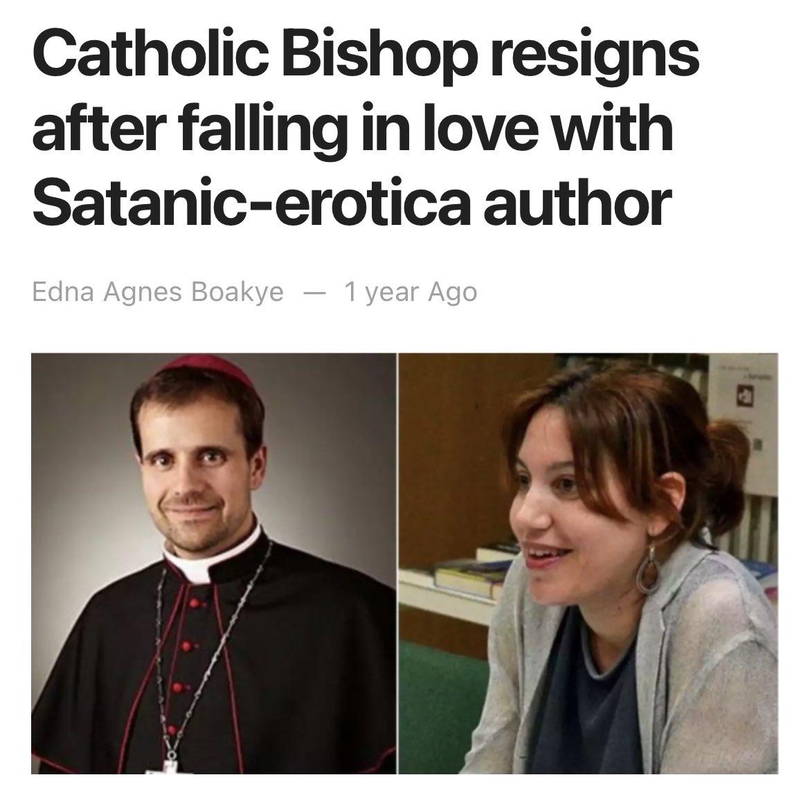 Catholic Bishop resigns after falling in love with Satanic erotica author