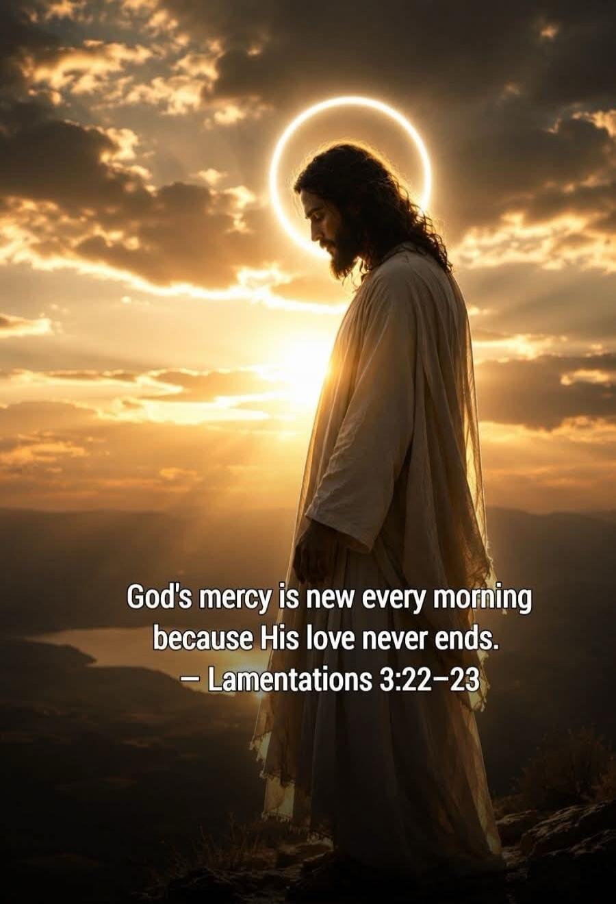 God's mercy is new every morning because His love never ends. - Lamentations 3:22-23