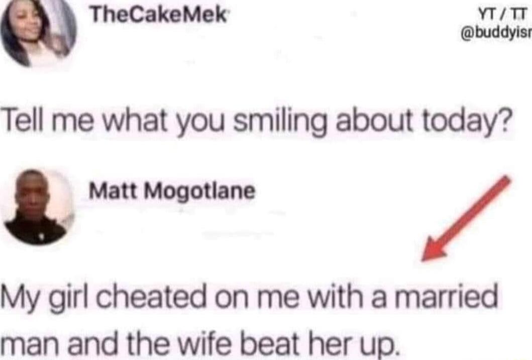 TheCakeMek YT 7T buddyie Tell me what you smiling about today L My girl cheated on me with a married man and the wife beat her up