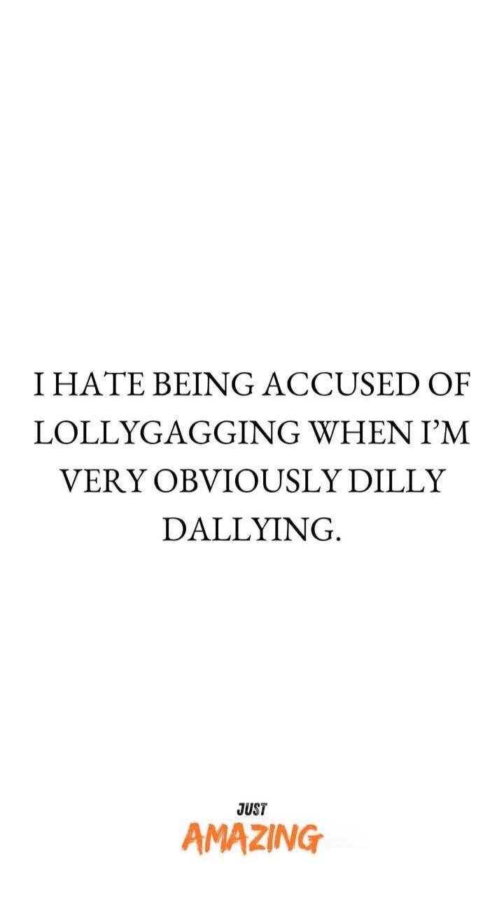 I HATE BEING ACCUSED OF LOLLYGAGGING WHEN I'M VERY OBVIOUSLY DILLY DALLYING.
