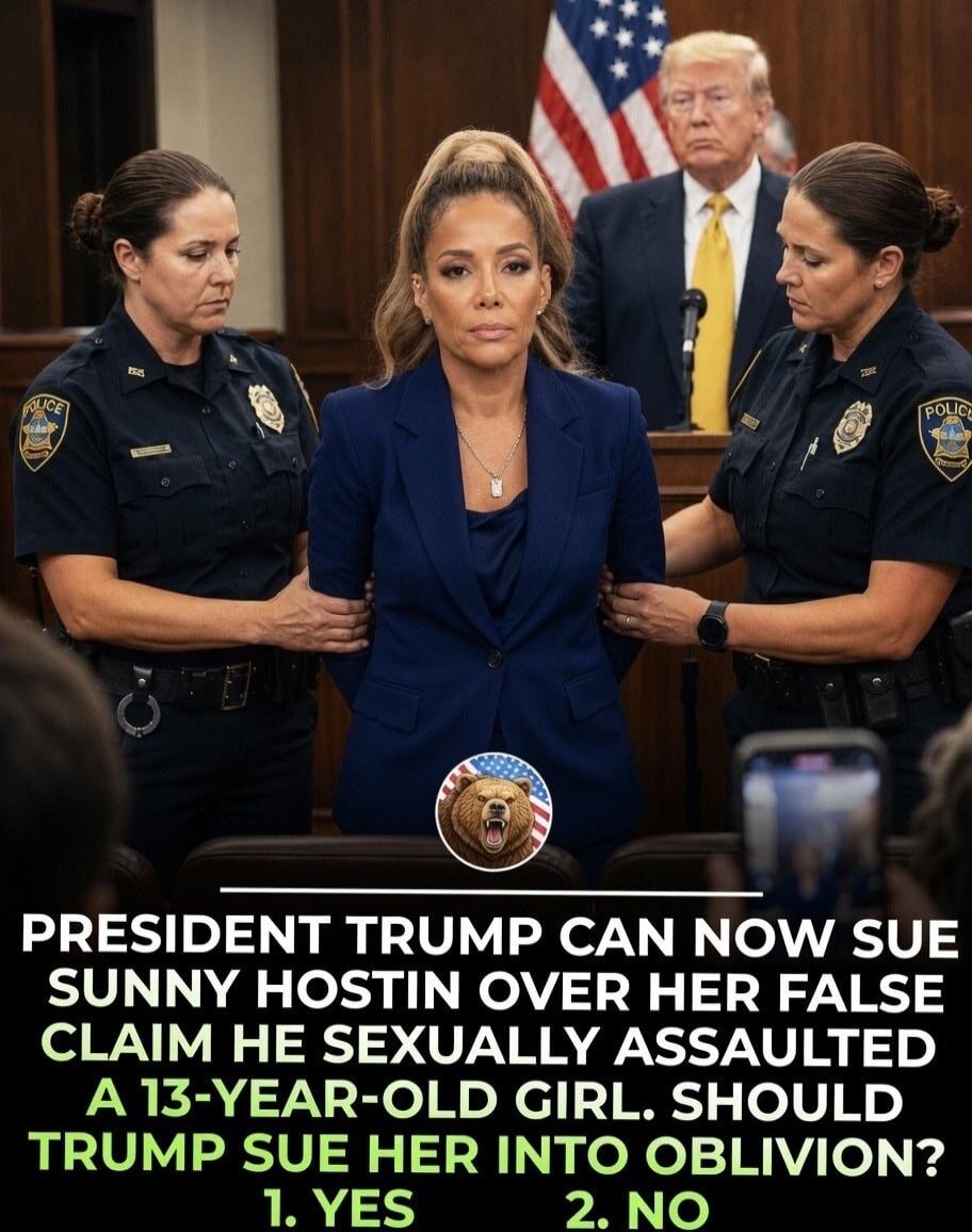 PRESIDENT TRUMP CAN NOW SUE SUNNY HOSTIN OVER HER FALSE CLAIM HE SEXUALLY ASSAULTED A 13-YEAR-OLD GIRL. SHOULD TRUMP SUE HER INTO OBLIVION? 1. YES 2. NO