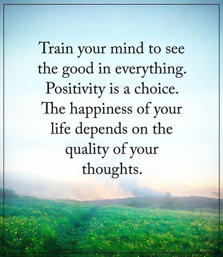 Train your mind to see the good in everything Positivity is a choice The happiness of your life depends on the quality of your thoughts
