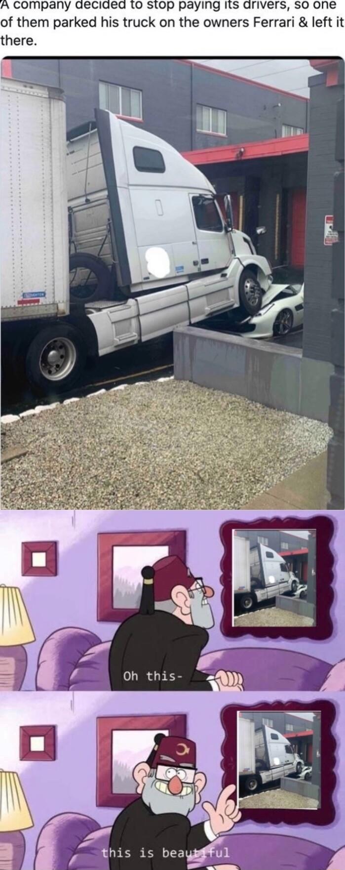 of them parked his truck on the owners Ferrari left it here
