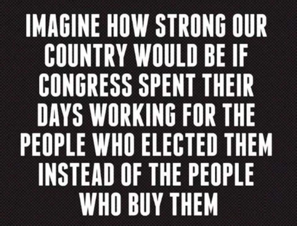 IMAGINE HOW STRONG OUR COUNTRY WOULD BE IF CONGRESS SPENT THEIR DAYS WORKING FOR THE PEOPLE WHO ELECTED THEM INSTEAD OF THE PEOPLE WHO BUY THEM