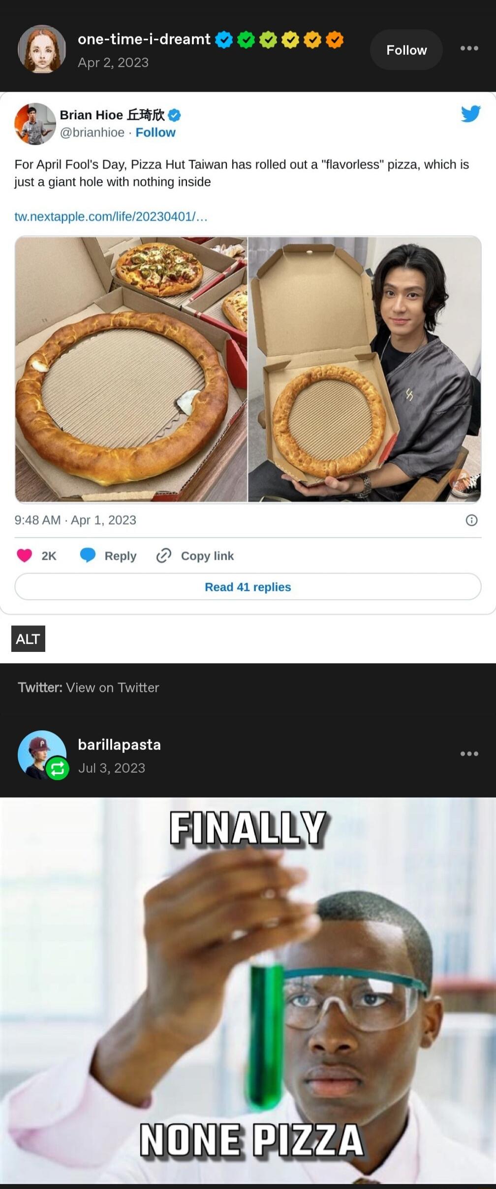 For April Fool's Day, Pizza Hut Taiwan has rolled out a 