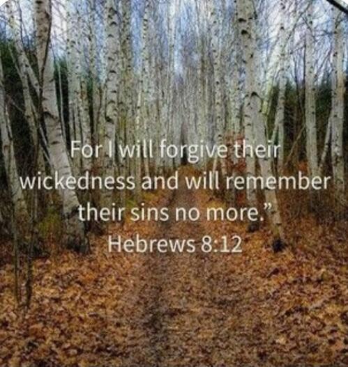 For I will forgive their wickedness and will remember their sins no more. Hebrews 8:12