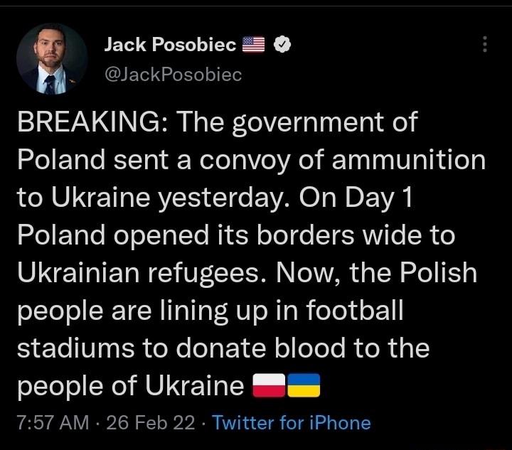 JETS QN JackPosobiec I AU N C R R o VETgh 10 10 o Poland sent a convoy of ammunition LN NE TR I VO WL VA 2leF1aTo KoY oI TalTo MY Y oToT e T ESRMNiTo SR o Ukrainian refugees Now the Polish people are lining up in football SYeTeVga ISR e No eat 1N o oToTo ReRtal people of Ukraine R am FESYENY 1N ST B2 A ViR T o o g e 1