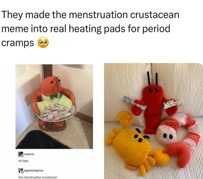 They made the menstruation crustacean meme into real heating pads for period cramps