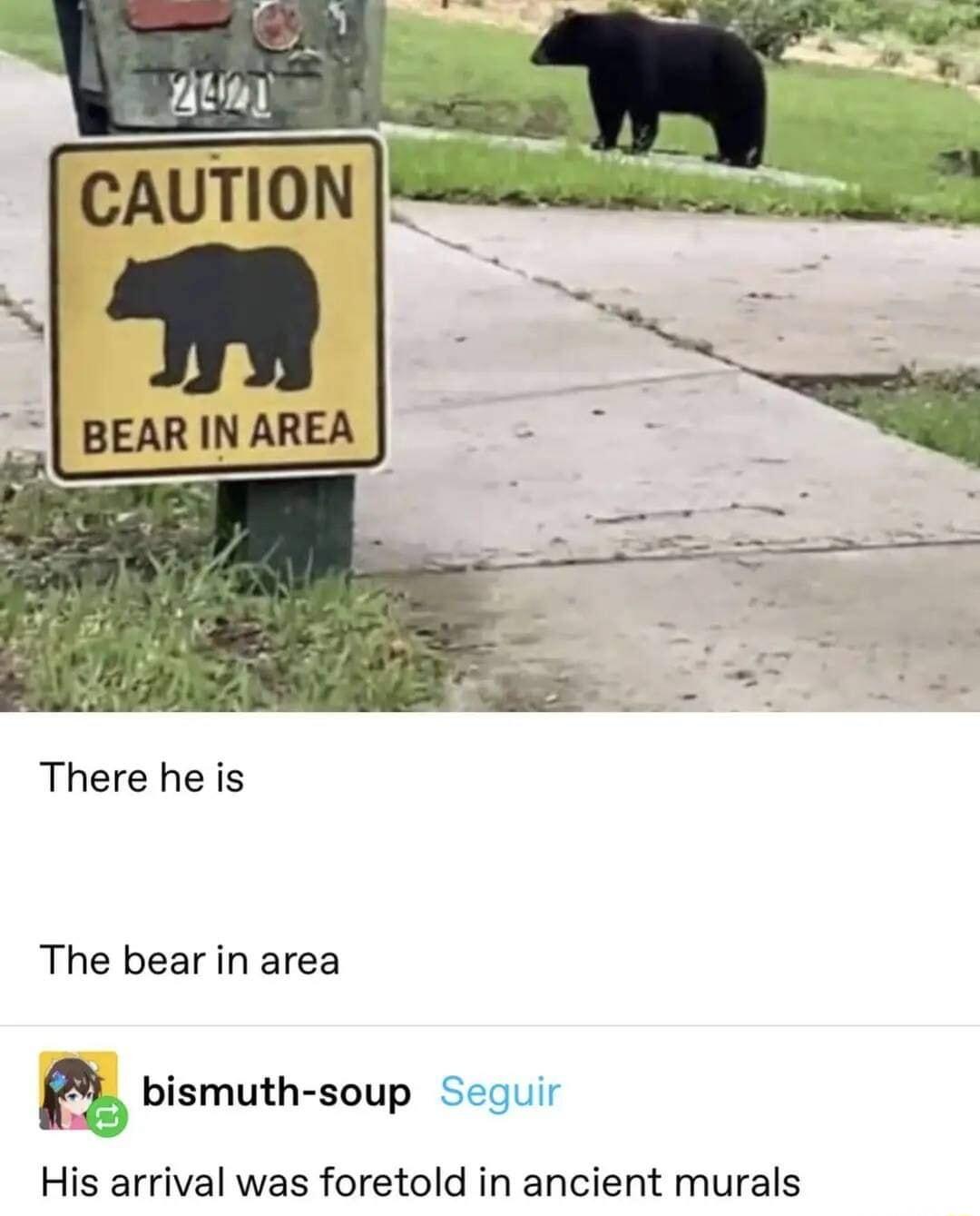 Aty CAUTION There he is The bearin area bismuth soup His arrival was foretold in ancient murals