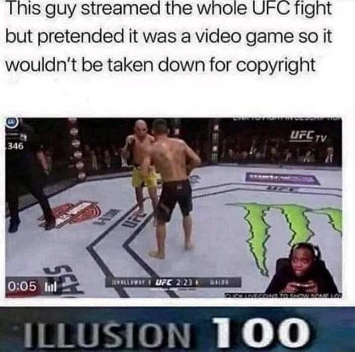 This guy streamed the whole UFC fight but pretended it was a video game so it wouldnt be taken down for copyright