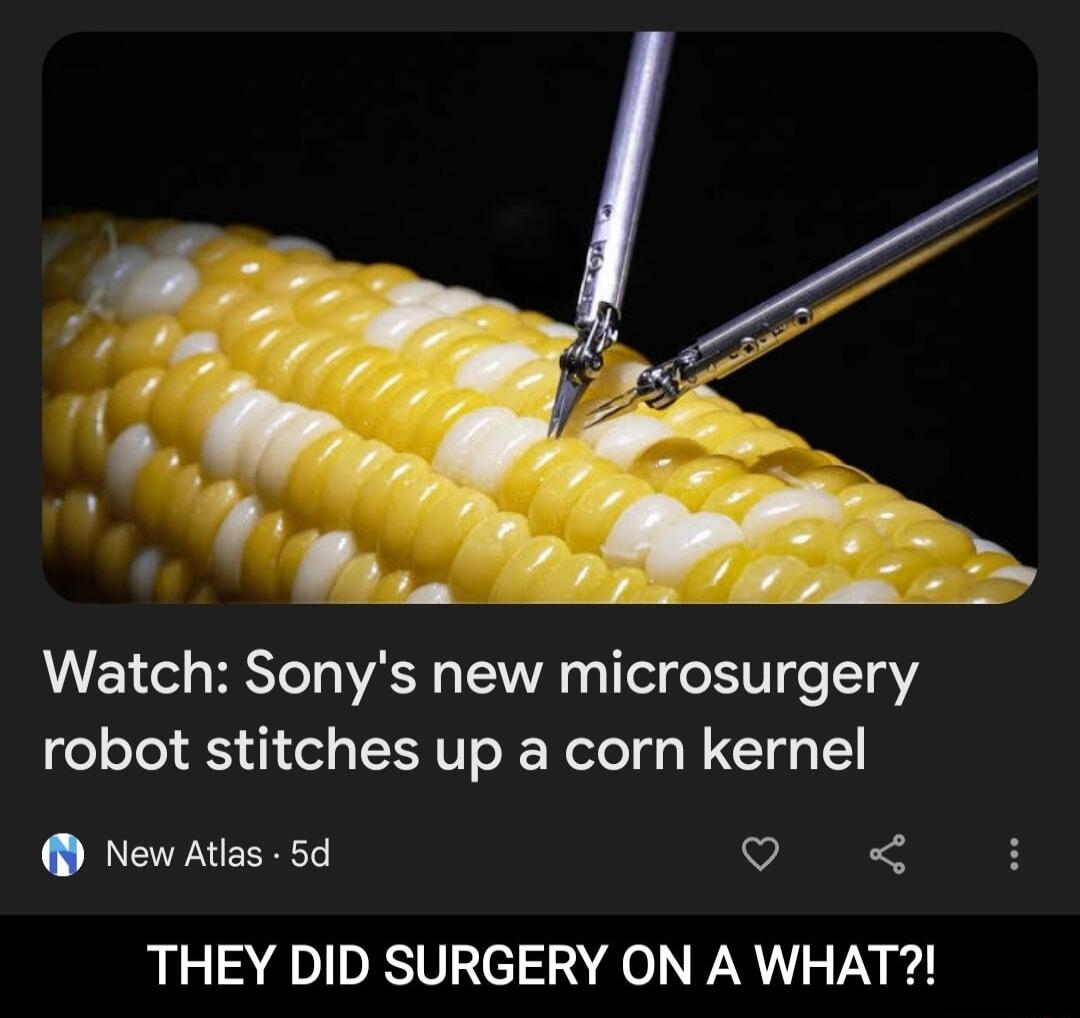 Watch Sonys new microsurgery robot stitches up a corn kernel New Atlas 5d v THEY DID SURGERY ON A WHAT