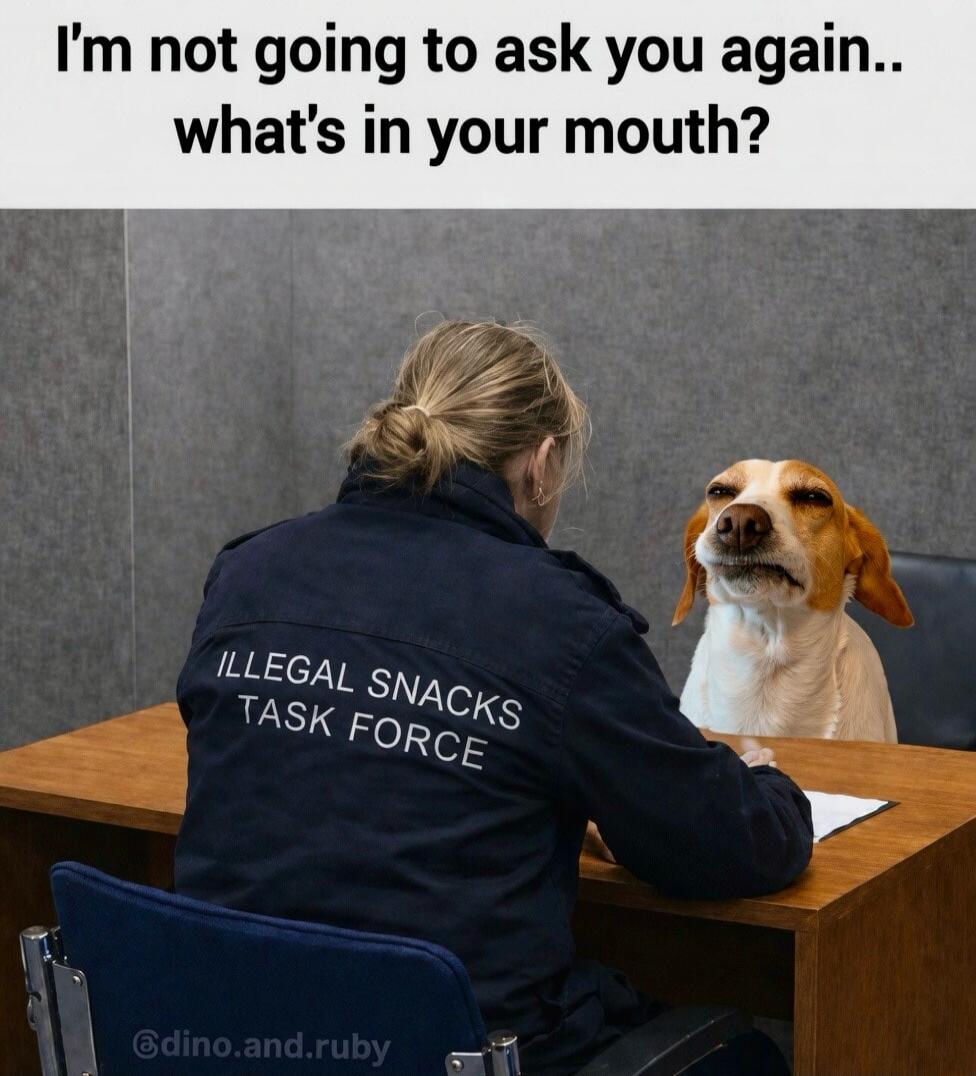 I'm not going to ask you again.. what's in your mouth? ILLEGAL SNACKS TASK FORCE @dino.and.ruby