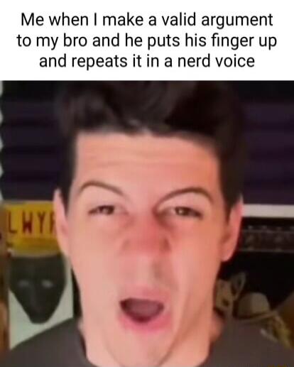 Me when make a valid argument to my bro and he puts his finger up and repeats it in a nerd voice