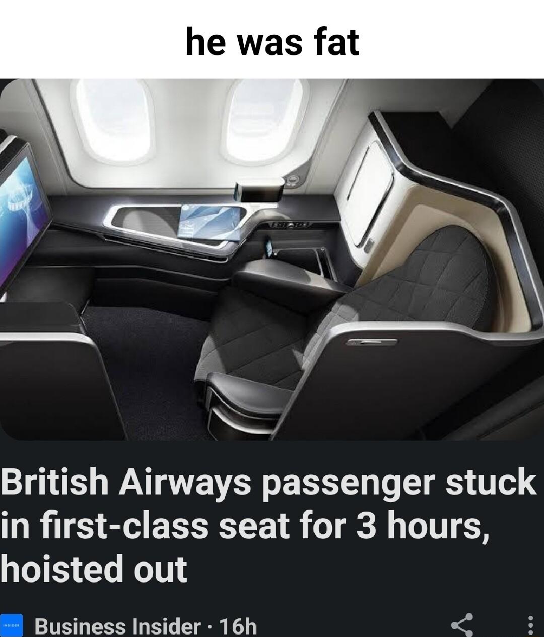 he was fat British Airways passenger stuck in first class seat for 3 hours hoisted out Business Insider 16h