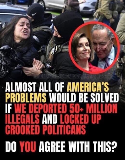 ALMOST ALL OF AMERICA'S PROBLEMS WOULD BE SOLVED IF WE DEPORTED 50+ MILLION ILLEGALS AND LOCKED UP CROOKED POLITICANS DO YOU AGREE WITH THIS? THE MAXIMUS BREAKDOWN