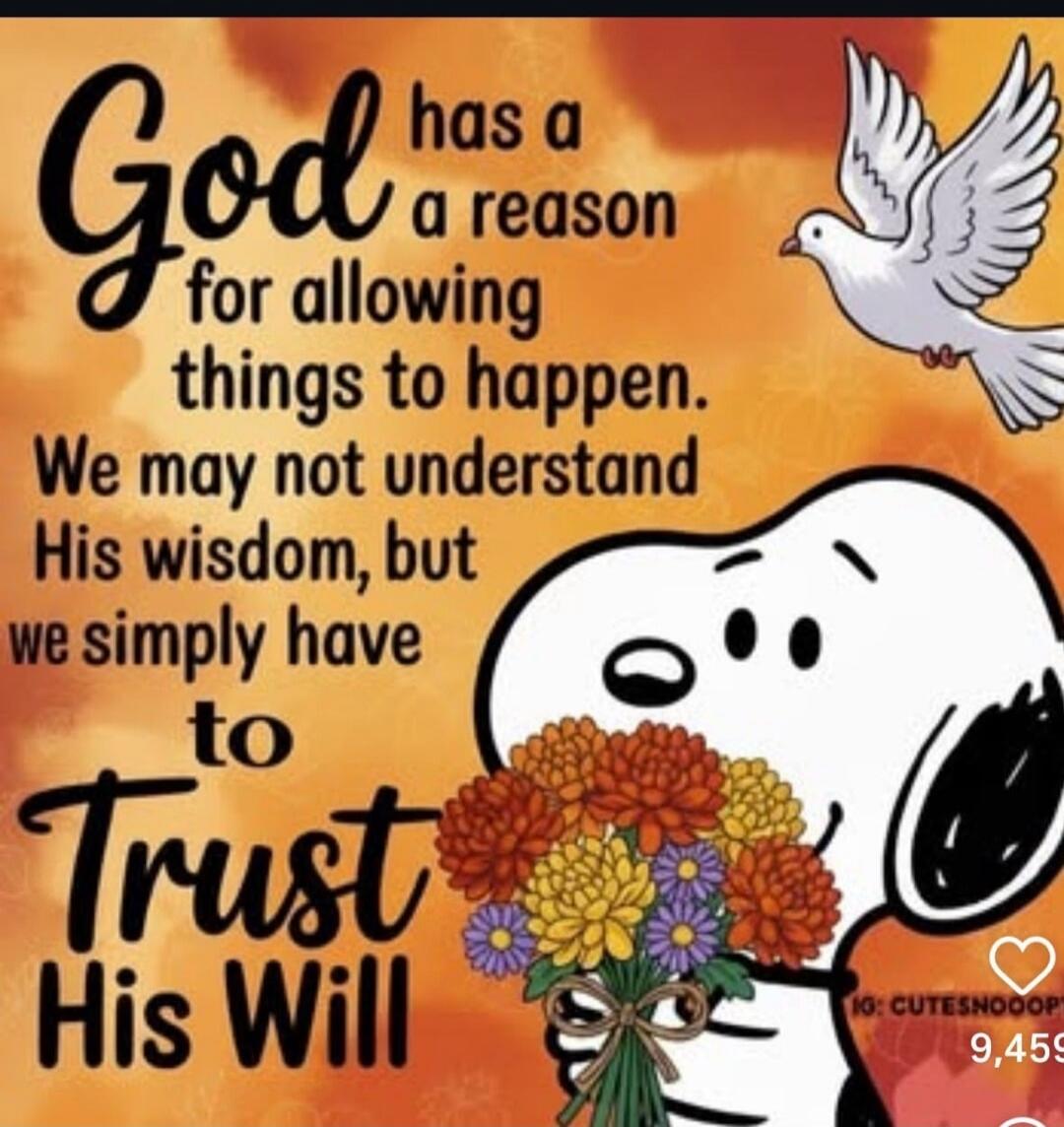 God has a reason for allowing things to happen. We may not understand His wisdom, but we simply have to Trust His Will