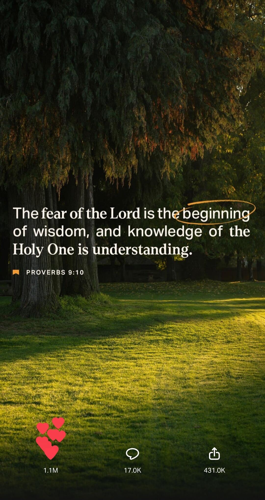 The fear of the Lord is the beginning of wisdom, and knowledge of the Holy One is understanding. PROVERBS 9:10