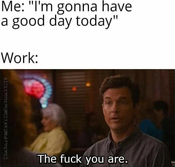 Me Im gonna have a good day today Work The fuck you are