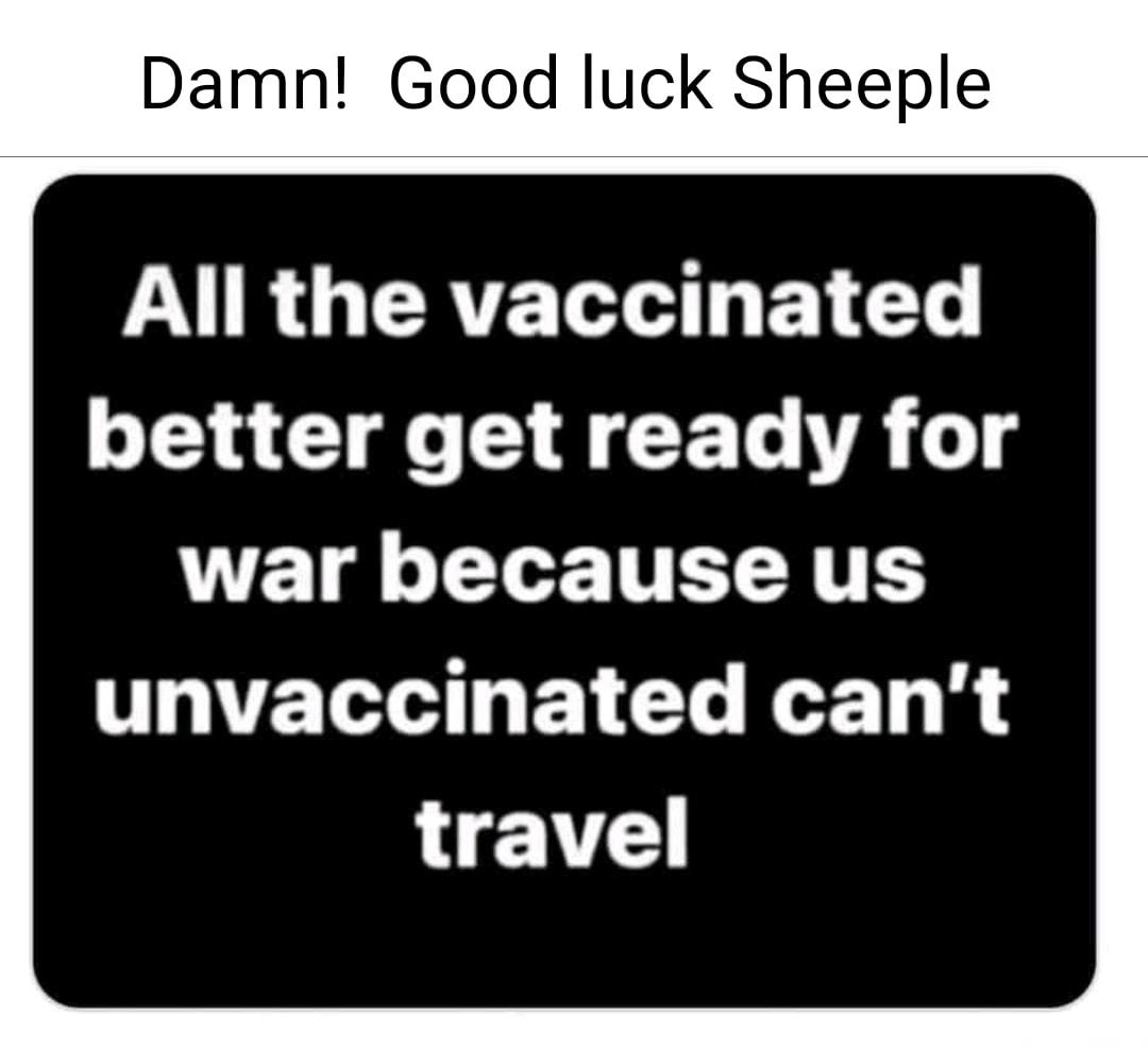 Damn Good luck Sheeple All the vaccinated T I AT TA y VE Tl L TEETE unvaccinated cant travel