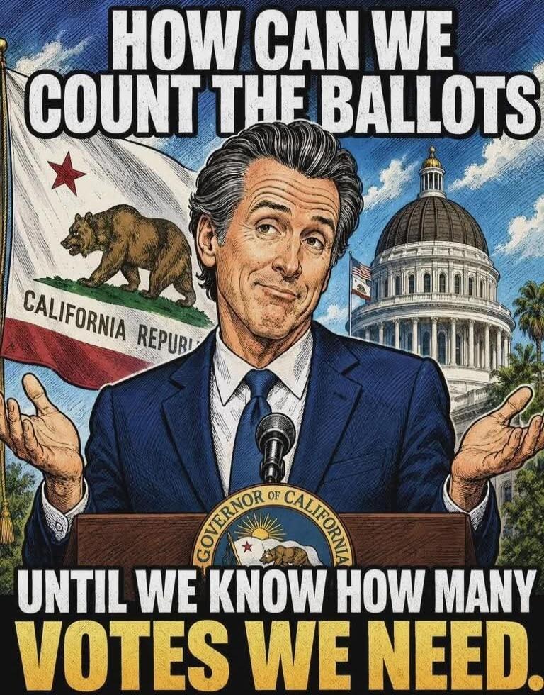 HOW CAN WE COUNT THE BALLOTS UNTIL WE KNOW HOW MANY VOTES WE NEED. CALIFORNIA REPUBLIC. GOVERNOR OF CALIFORNIA.