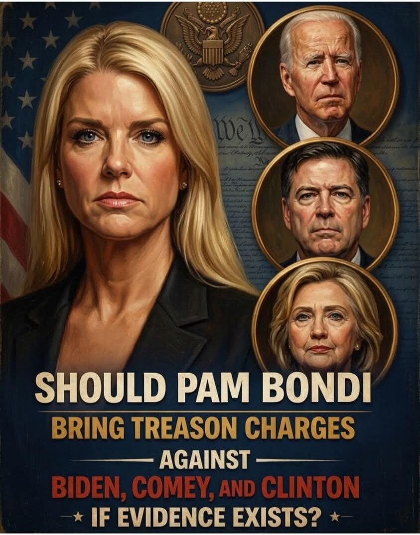 SHOULD PAM BONDI BRING TREASON CHARGES AGAINST BIDEN, COMEY, AND CLINTON IF EVIDENCE EXISTS?