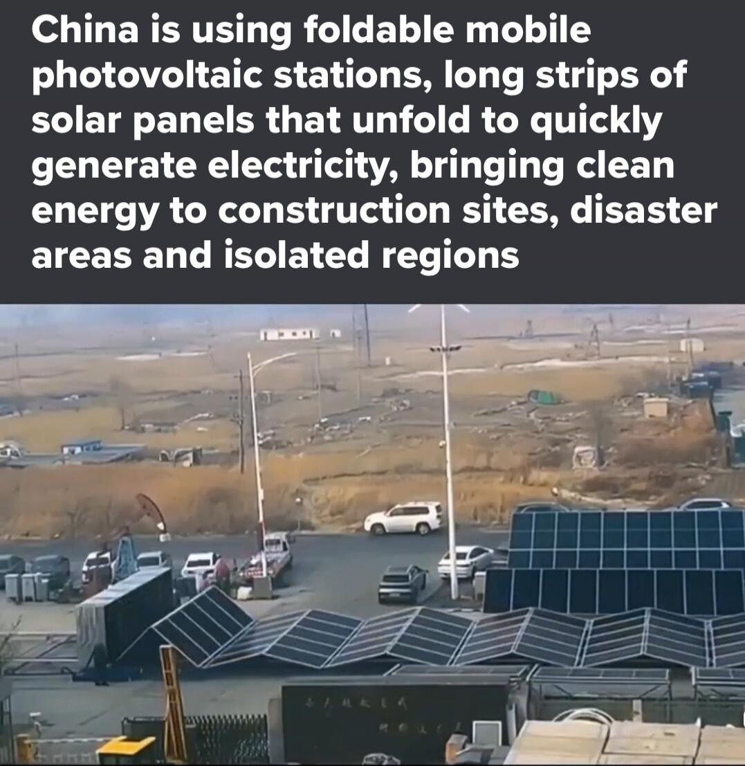 China is using foldable mobile photovoltaic stations, long strips of solar panels that unfold to quickly generate electricity, bringing clean energy to construction sites, disaster areas and isolated regions