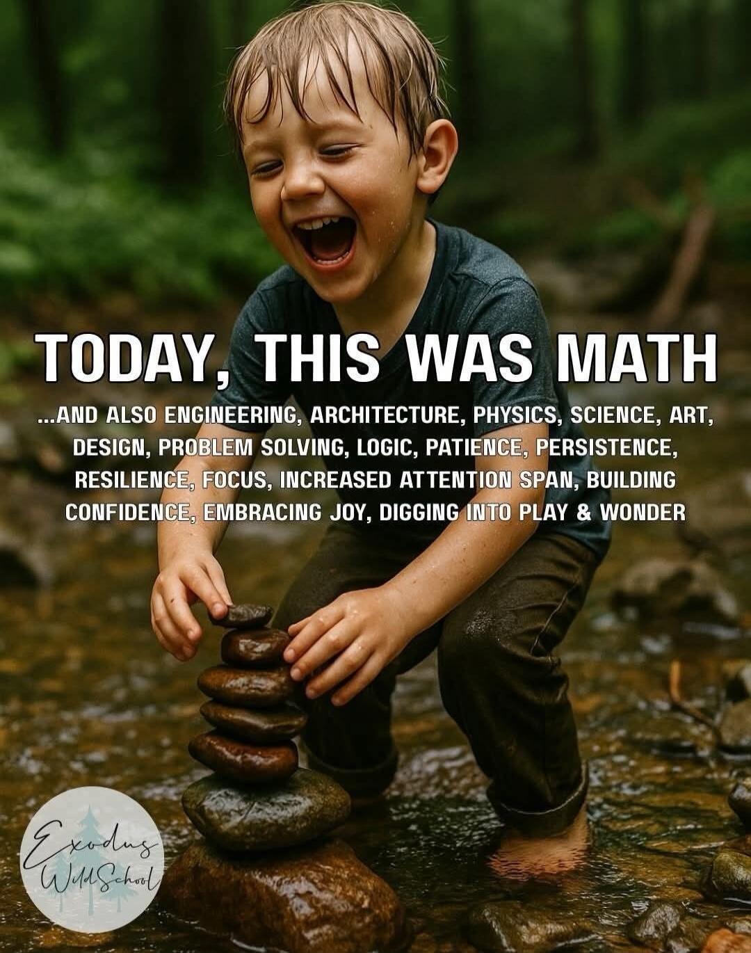 TODAY, THIS WAS MATH ...AND ALSO ENGINEERING, ARCHITECTURE, PHYSICS, SCIENCE, ART, DESIGN, PROBLEM SOLVING, LOGIC, PATIENCE, PERSISTENCE, RESILIENCE, FOCUS, INCREASED ATTENTION SPAN, BUILDING CONFIDENCE, EMBRACING JOY, DIGGING INTO PLAY & WONDER Exodus WildSchool