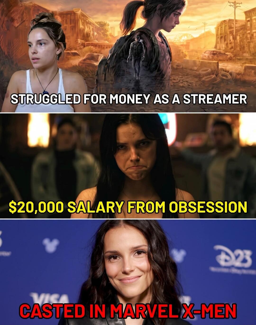 Struggled for money as a streamer. $20,000 salary from Obsession. Casted in Marvel X-Men.