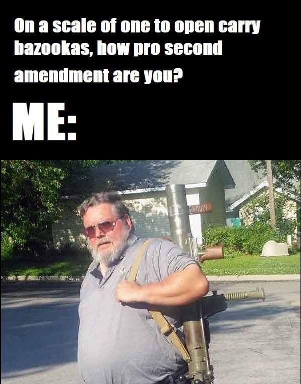 On a scale of one to open carry bazookas how pro second amendment are you