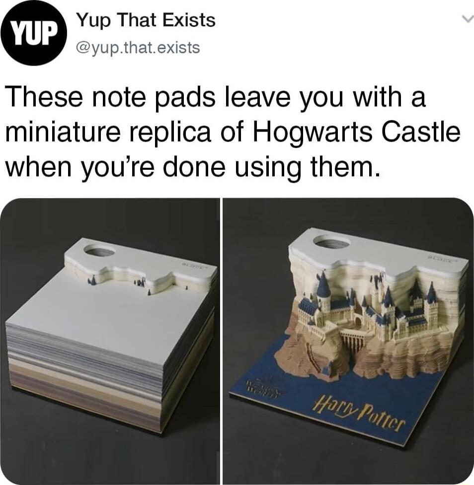 Yup That Exists These note pads leave you with a miniature replica of Hogwarts Castle when youre done using them