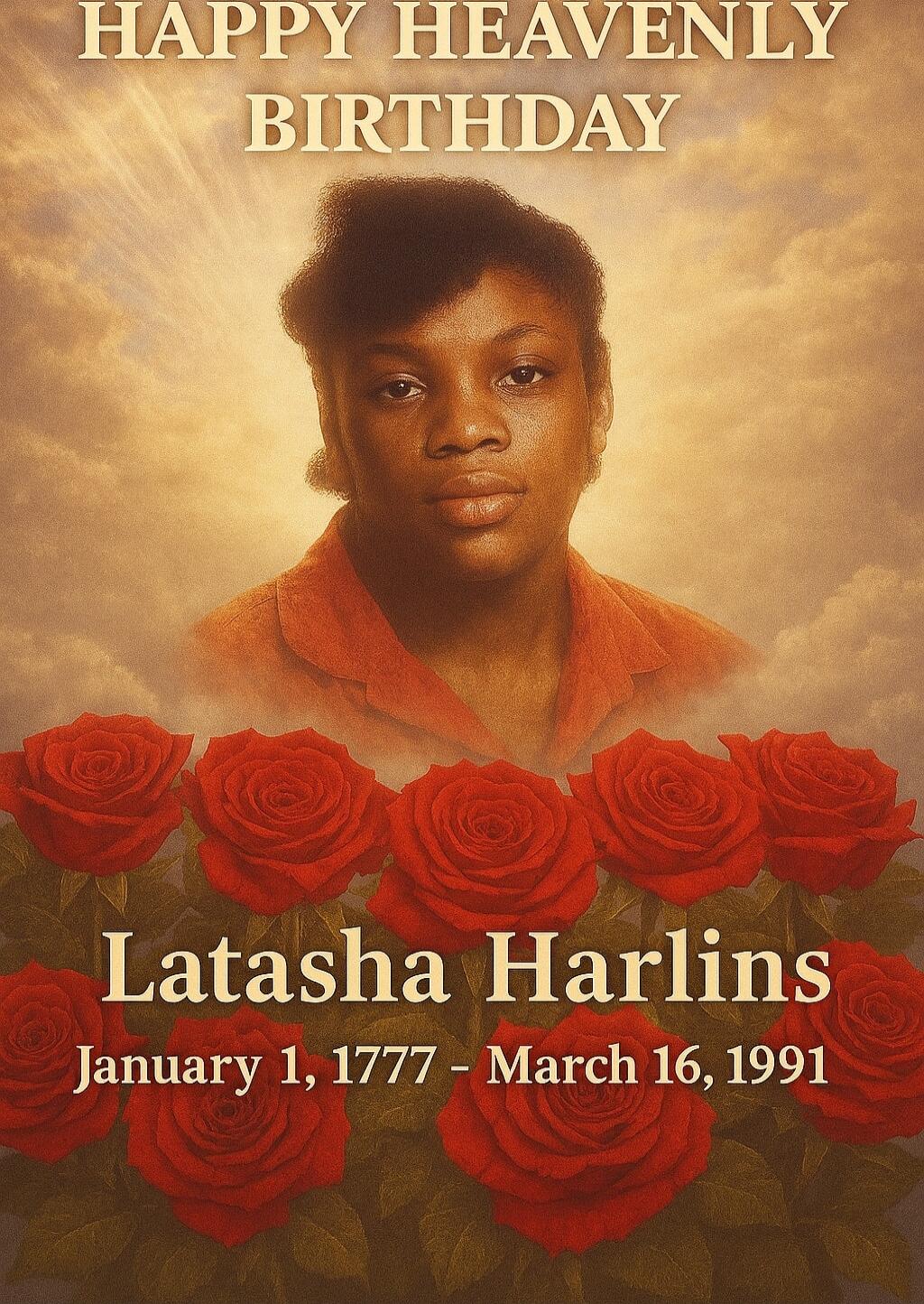HAPPY HEAVENLY BIRTHDAY
Latasha Harlins
January 1, 1777 - March 16, 1991