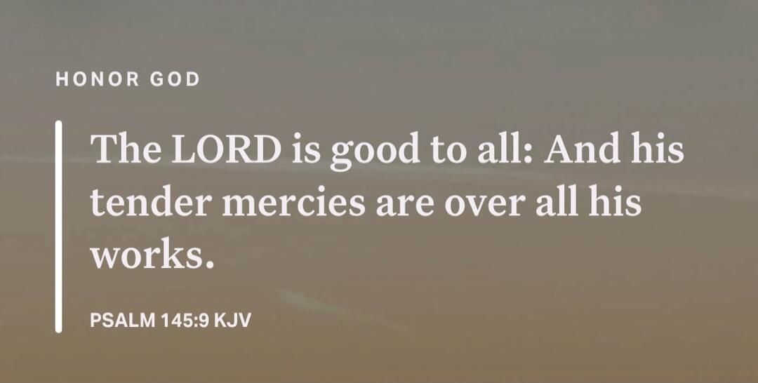 HONOR GOD. The LORD is good to all: And his tender mercies are over all his works. PSALM 145:9 KJV