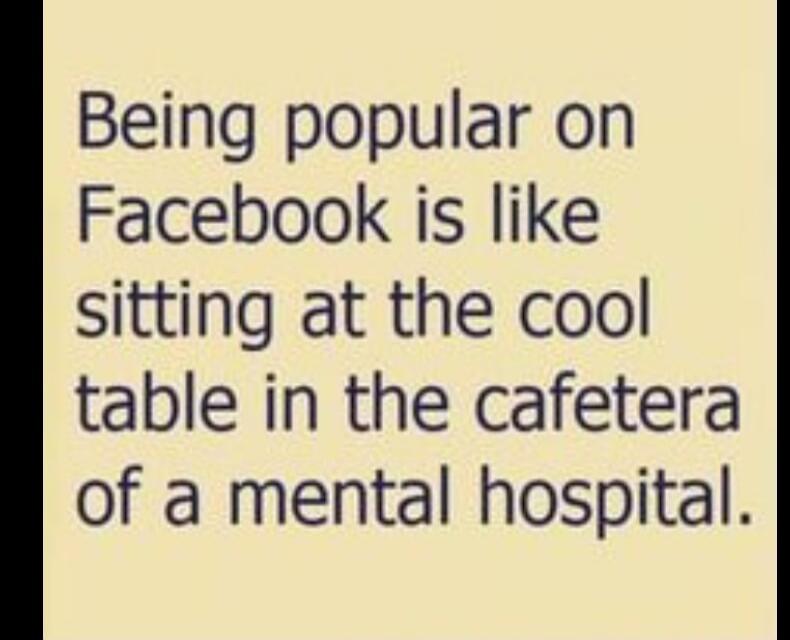 Being popular on Facebook is like sitting at the cool table in the cafeteria of a mental hospital.