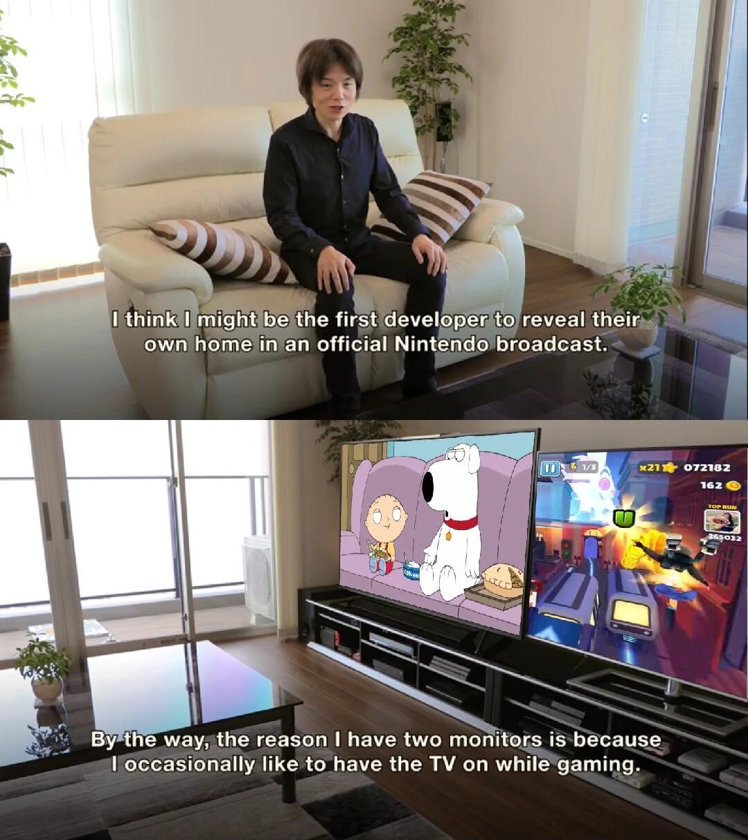 waythe reason have two mofiitors is because Ijaccasionally like to have the TV on whilgaming 1 3