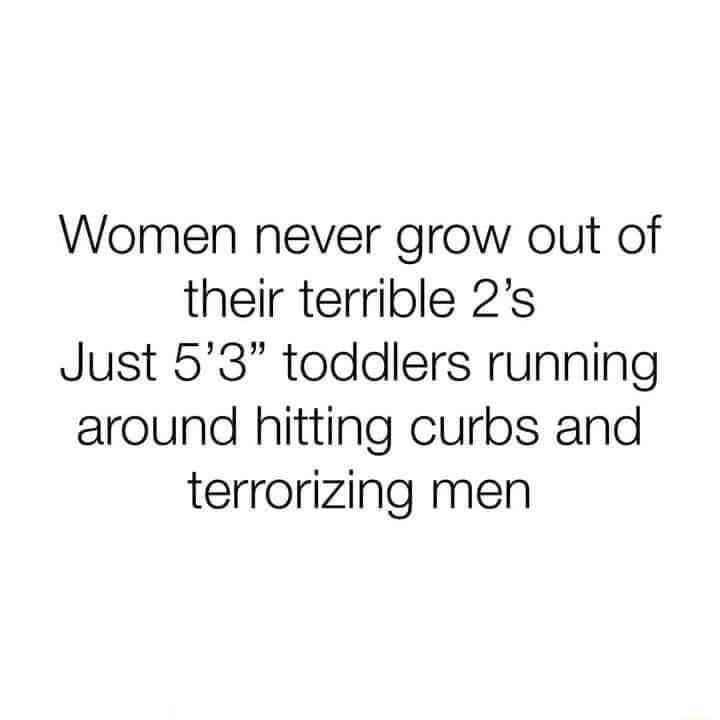 Women never grow out of their terrible 2s Just 53 toddlers running around hitting curbs and terrorizing men