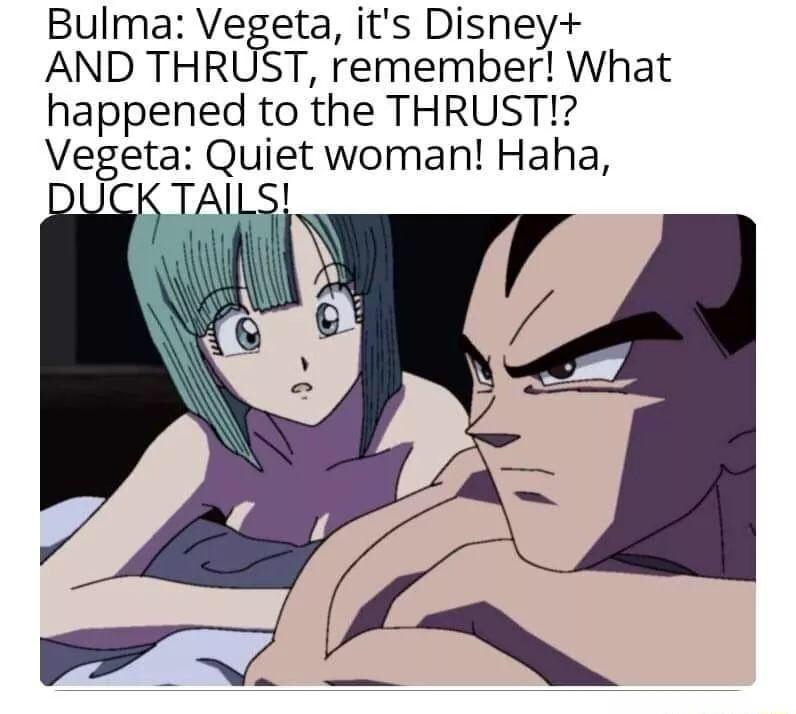Bulma Vegeta its Disney AND THRUST remember What happened to the THRUST Vegeta QUet woman Haha