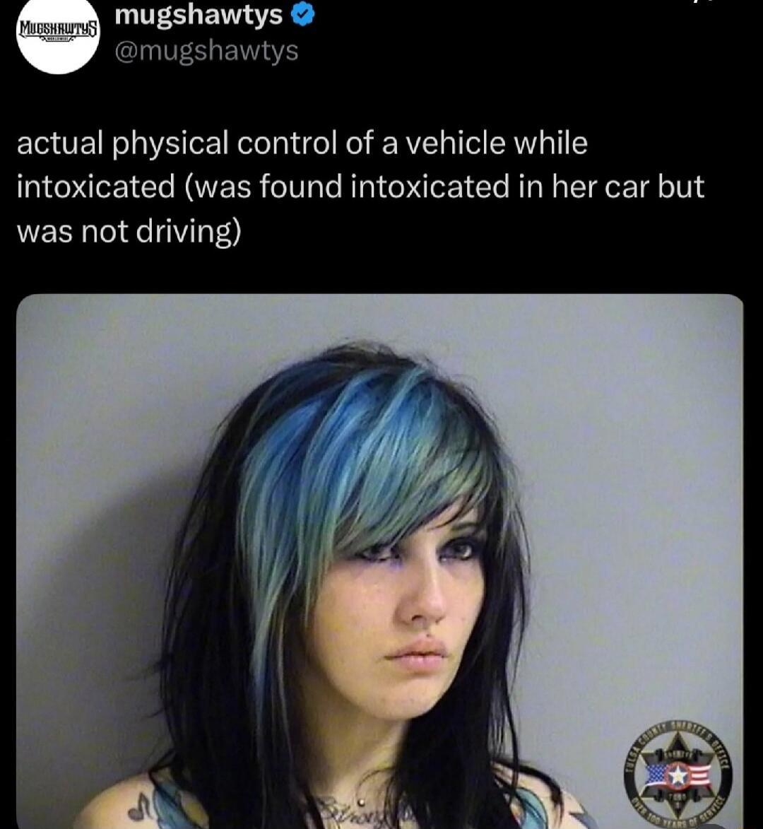 actual physical control of a vehicle while intoxicated (was found intoxicated in her car but was not driving)