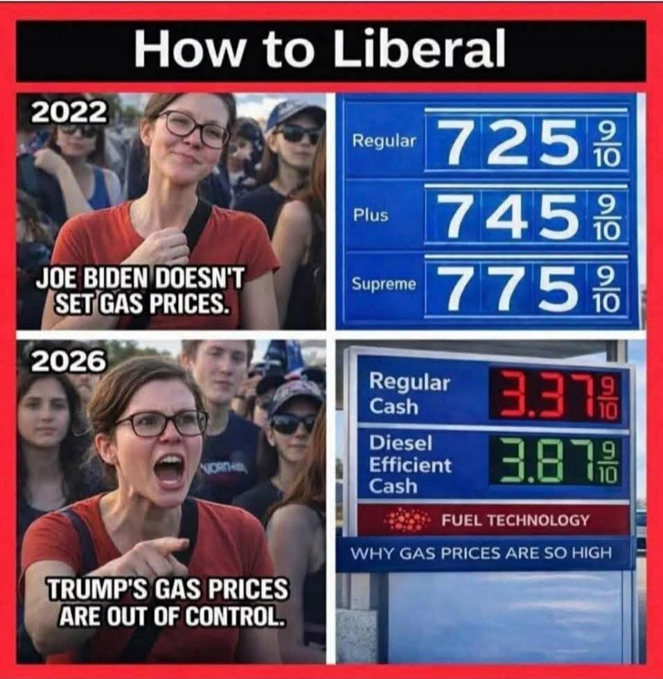 How to Liberal 2022 JOE BIDEN DOESN'T SET GAS PRICES. Regular 725 9/10 Plus 745 9/10 Supreme 775 9/10 2026 TRUMP'S GAS PRICES ARE OUT OF CONTROL. Regular Cash 3.37 9/10 Diesel Efficient Cash 3.87 9/10 FUEL TECHNOLOGY WHY GAS PRICES ARE SO HIGH