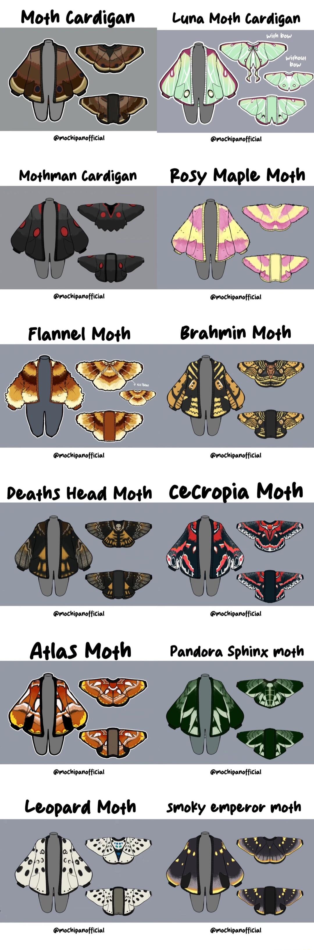 Moth Cardigan Luna Moth Cardigan Mothman Cardigan RoSy Maple Moth Flannel Moth Brahmin Moth Vo B rochparofical Orochparofical Deaths Head Moth CeCropia Moth Leopard Moth smoky emperor moth