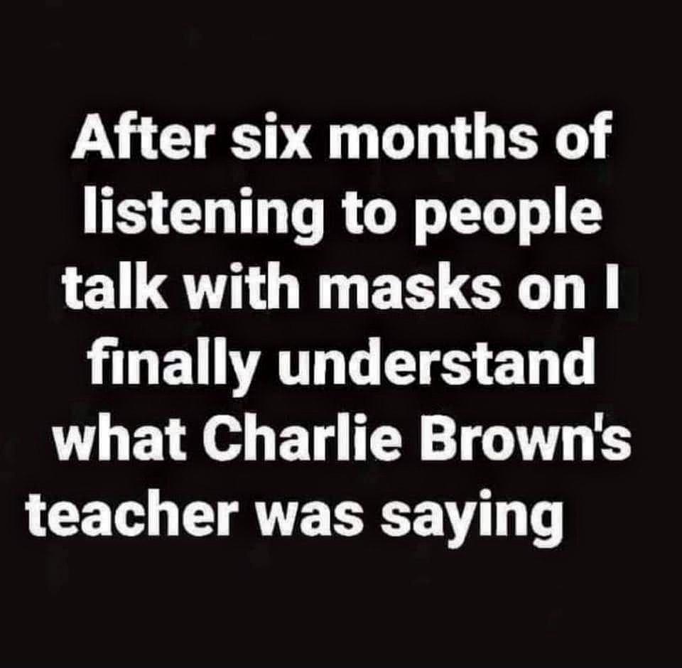 After six months of listening to people talk with masks on HOETDATTT IS T T what Charlie Browns teacher was saying