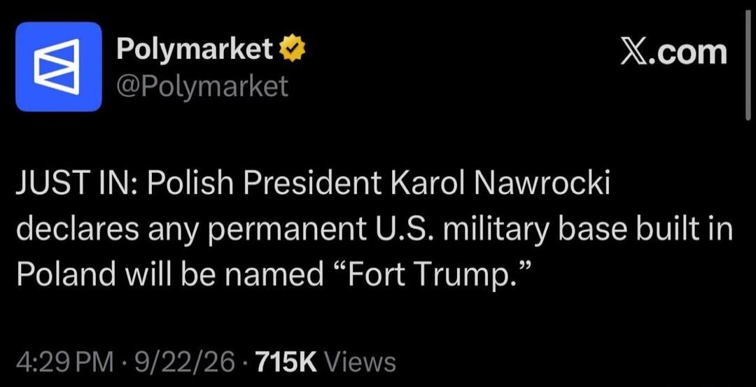 JUST IN: Polish President Karol Nawrocki declares any permanent U.S. military base built in Poland will be named 