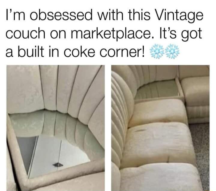 Im obsessed with this Vintage couch on marketplace Its got a built in coke corner