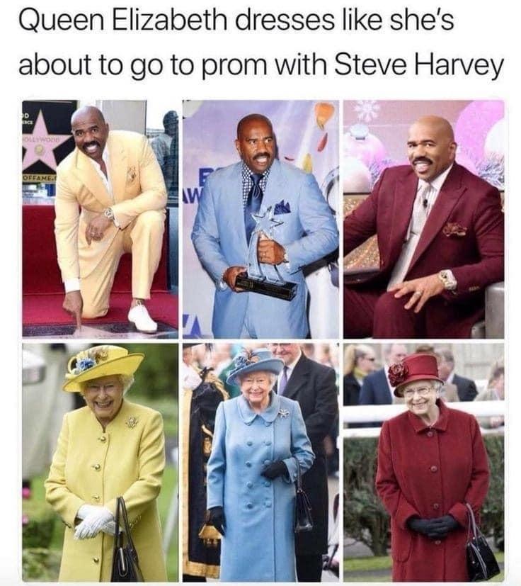 Queen Elizabeth dresses like shes about to go to prom with Steve Harvey