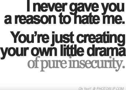 I never gave you a reason to hate me. You're just creating your own little drama of pure insecurity.