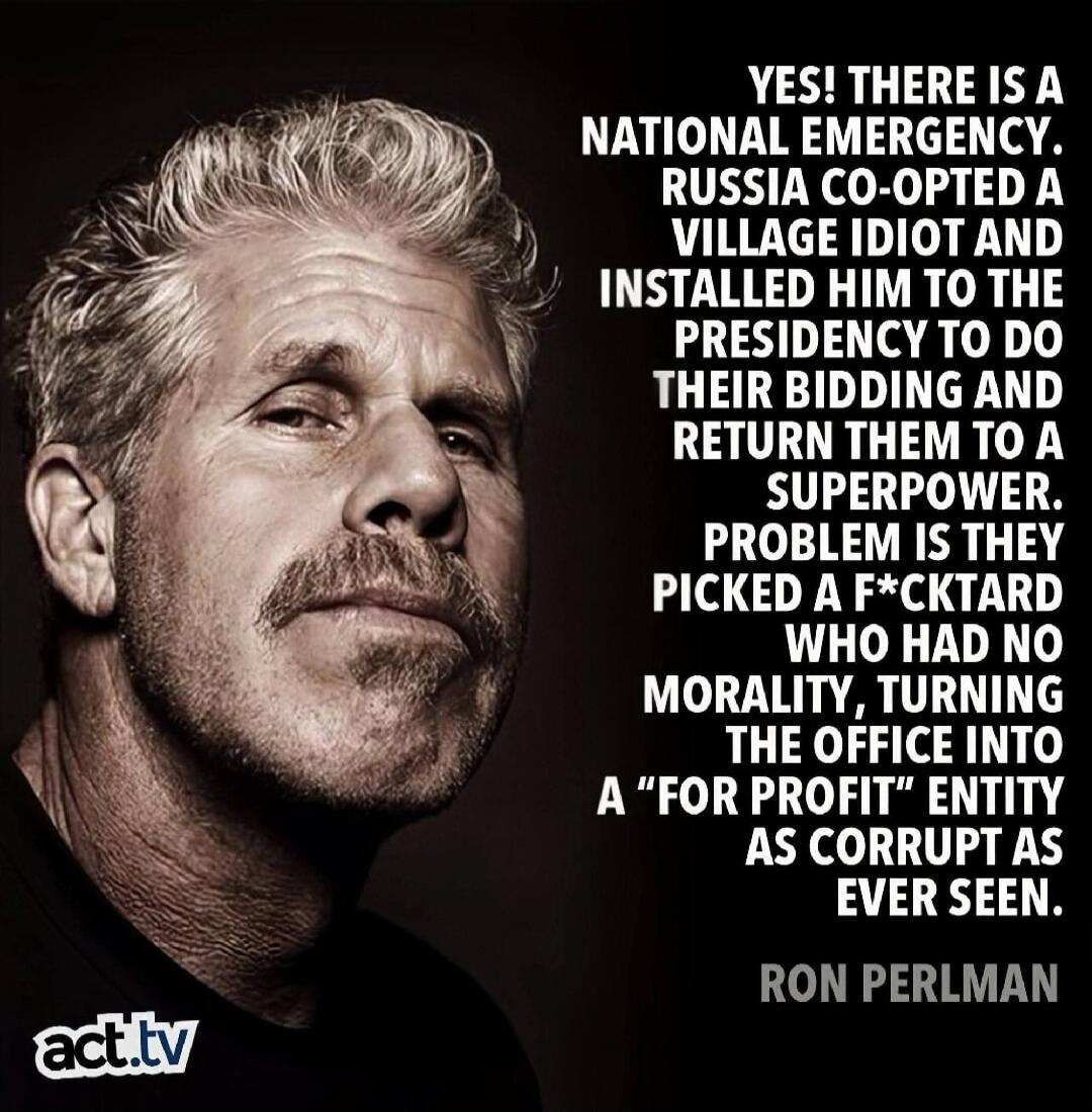 YES! THERE IS A NATIONAL EMERGENCY. RUSSIA CO-OPTED A VILLAGE IDIOT AND INSTALLED HIM TO THE PRESIDENCY TO DO THEIR BIDDING AND RETURN THEM TO A SUPERPOWER. PROBLEM IS THEY PICKED A F*CKTARD WHO HAD NO MORALITY, TURNING THE OFFICE INTO A 