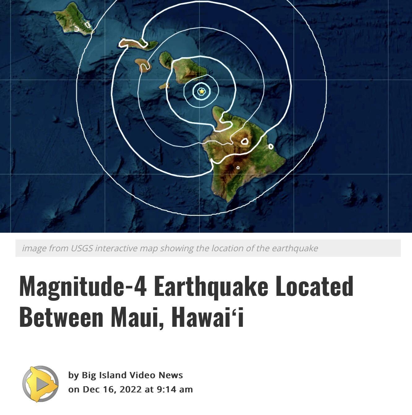 Magnitude 4 Earthquake Located Between Maui Hawaii