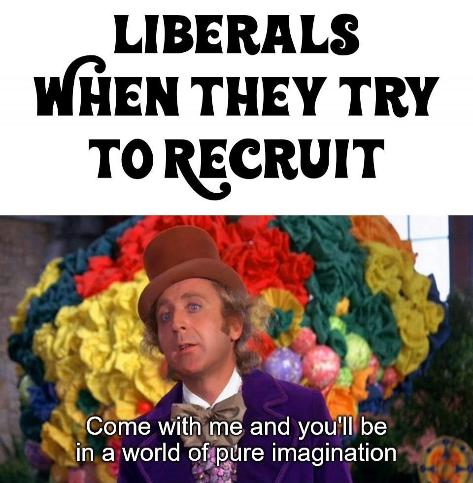 LIBERALS WHEN THEY TRY TO RECRUIT Come with me and you'll be in a world of pure imagination