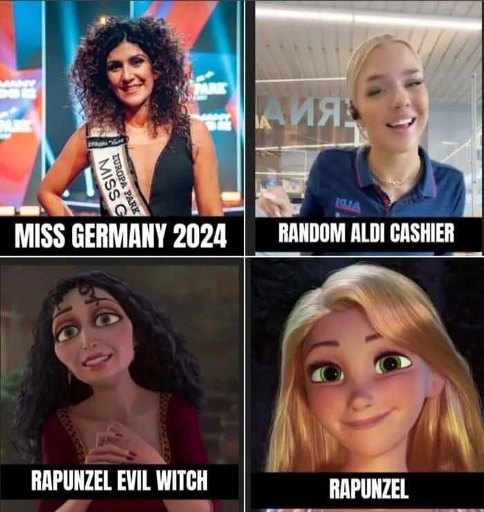 A MISS GERMANY ZIIZII IIIWI ALDI CASHIER A t Ve AL A __mm RAPUNZEL EVIL WITCH i